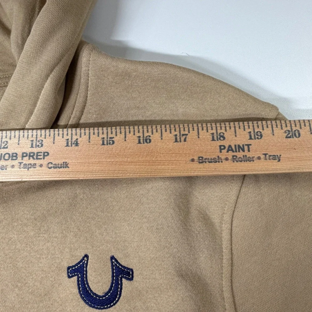 True Religion True Emb Zip Hoodie Men XL Travertine Tan Logo Graphic Sweatshirt